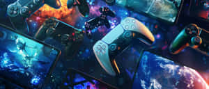 Play Station5 Controllersand Gaming Imagery Wallpaper