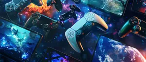 Play Station5 Controllersand Gaming Imagery Wallpaper