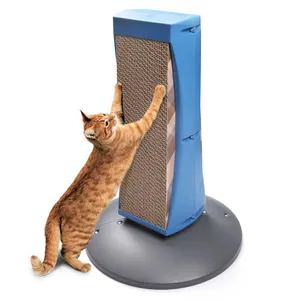 Playful Cat Enjoying A Scratching Post Wallpaper