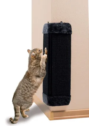 Playful Cat On A Scratching Post Wallpaper