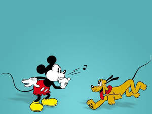 Playful Disney Pluto And Mickey Wallpaper