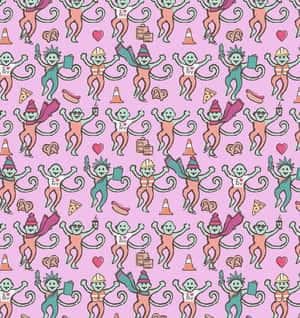 Playful Monkeys Pattern Purple Background Wallpaper