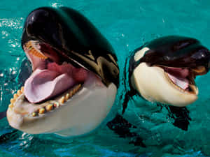 Playful Orca Duo Wallpaper