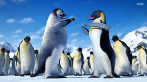 Playful Penguins In The Spotlight Wallpaper