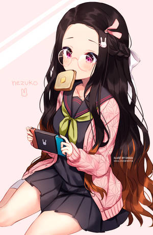 Playing Gameboy Demon Slayer Nezuko Wallpaper