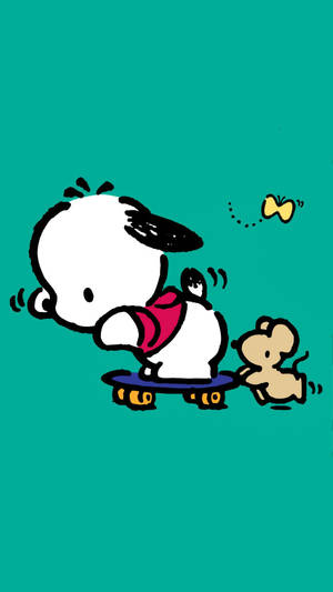 Pochacco On Skateboard With Choppy Wallpaper