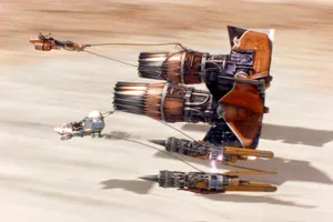 Podracers Zooming Through Canyons At Full Speed In An Intense Competition Wallpaper