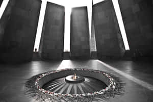 Poignant Echoes - The Armenian Genocide Memorial In Black And White Wallpaper