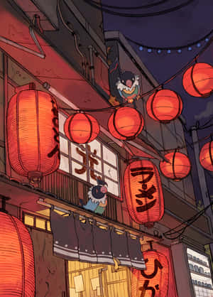 Pokémon Chatot In Street Lanterns Wallpaper