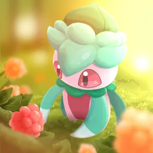 Pokémon Fomantis Fruit Picking Wallpaper