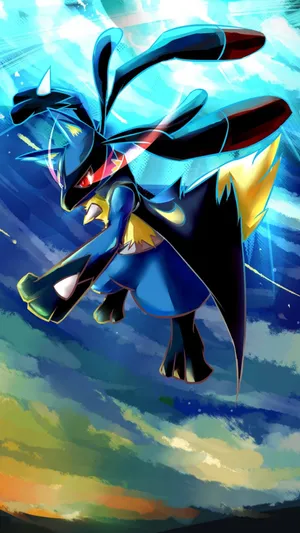 Pokemon Mega Lucario On Painted Sky Wallpaper