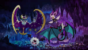 Pokémon Moon With Noibat, Noivern, And Woobat Wallpaper