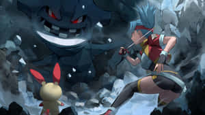 Pokemon Ranger Battle Against Gigantic Pokemon Wallpaper