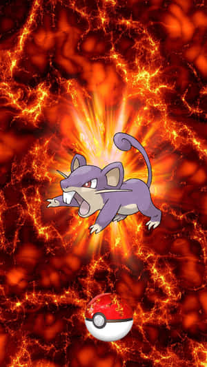 Pokemon Rattata On A Fiery Red Background Wallpaper