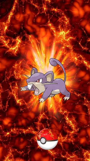 Pokemon Rattata On A Fiery Red Background Wallpaper