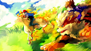 Pokemon Trainers Riding Rapidashand Arcanine Wallpaper