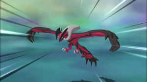 Pokemon Yveltal With Blue-green Background Wallpaper