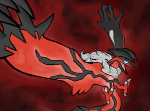 Pokemon Yveltal With Textured Red Background Wallpaper