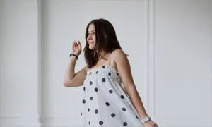 Polka Dot Dress Woman Smiling Wallpaper