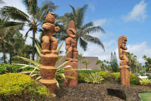 Polynesian Tiki Statues Landscape Wallpaper