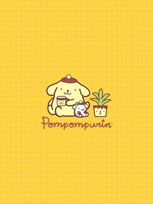 Pompompurin Friends Yellow Background Wallpaper