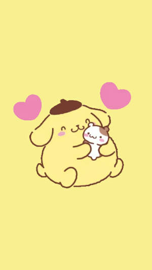 Pompompurin Hd Pink Hearts Portrait Wallpaper