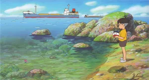Ponyo Seaside Scenewith Sosuke Wallpaper