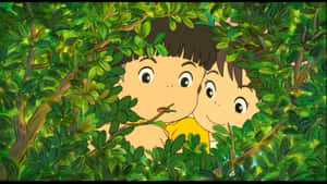 Ponyoand Sosuke Hidingin Bushes Wallpaper