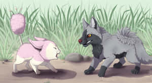 Poochyena Chasing Wurmple Artwork Wallpaper