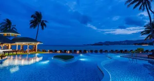 Pool Resort Beach Nighttime Wallpaper