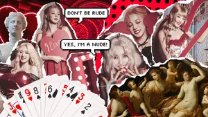 Pop Art Collagewith Playing Cardsand Statues Wallpaper