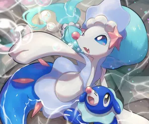 Popplio And Primarina Swimming Together Wallpaper