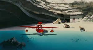 Porco Rosso Flying Adventure Over The Serene Ocean Wallpaper