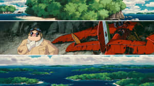 Porco Rosso, The Flying Ace Pig, Soaring Through The Sky With His Red Plane. Wallpaper