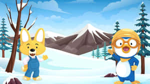 Pororo And Friends In Snow Wallpaper