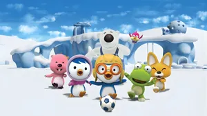 Pororo And Friends Playing Soccer Wallpaper