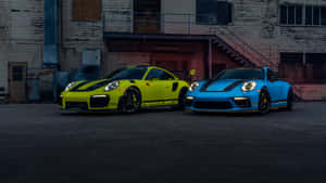 Porsche911 G T3 R S Duo Urban Backdrop Wallpaper