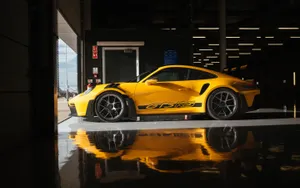 Porsche911 G T3 R S Yellow Garage Reflection Wallpaper