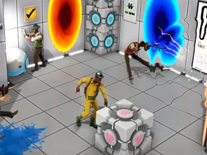 Portal Characters In Action Wallpaper