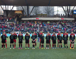 Portland Thorns Fc Players Celebrating A Victory Wallpaper