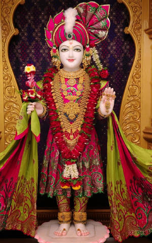 Portrait Of Swaminarayan In Red Wallpaper