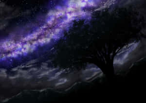 Possible Tree Silhouette Under Purple Galaxy Wallpaper