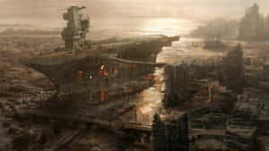 Post Apocalyptic Aircraft Carrier Dock Wallpaper