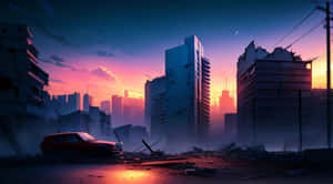 Post Apocalyptic Sunset Cityscape Wallpaper