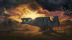 Post Apocalyptic_ Sunset_ Scene Wallpaper