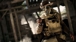 Post Apocalyptic Survivorwith Gas Maskand Pistol Wallpaper