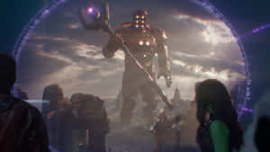 Power Stone Battle Scene Featuring Iconic Characters Wallpaper