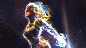 Powerful Captain Marvel On Ipad Display Wallpaper