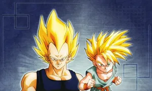 Powerful Duo: Vegeta And Trunks In Battle Wallpaper