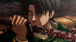 Powerful Levi Ackerman In Action Wallpaper